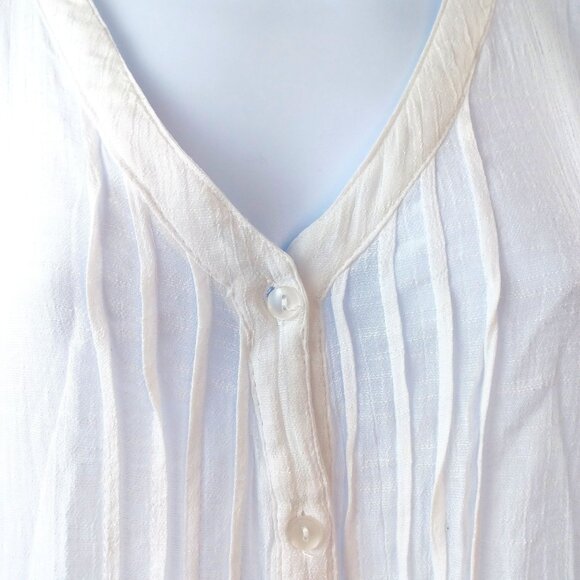 Vintage-Inspired White Long-Sleeve Button-Up Blouse With Crochet Lace Hem & Roll - Picture 3 of 10